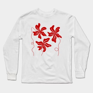 Funky Red on Pink Plants illustration. Abstract Matisse Style art Long Sleeve T-Shirt